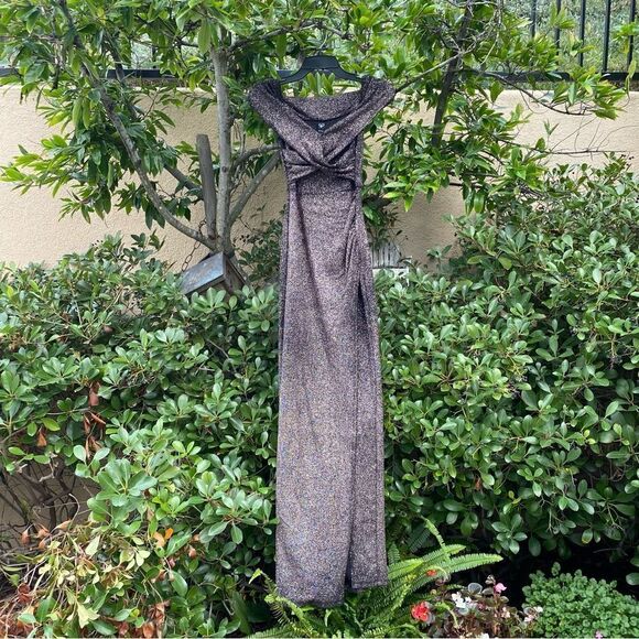 Windsor Bebe Brown Formal Glitter Wrap Dress. Size Small. EUC! - Picture 3 of 8
